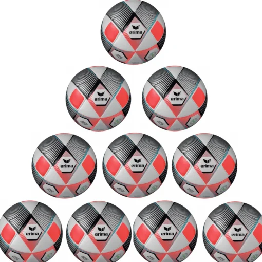 Erima Ballpaket 10x HYBRID Match silber fiery-coral inkl. Ballsack | Größe 5
