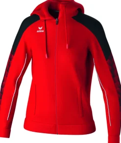 Erima Damen EVO STAR Trainingsjacke mit Kapuze rot schwarz